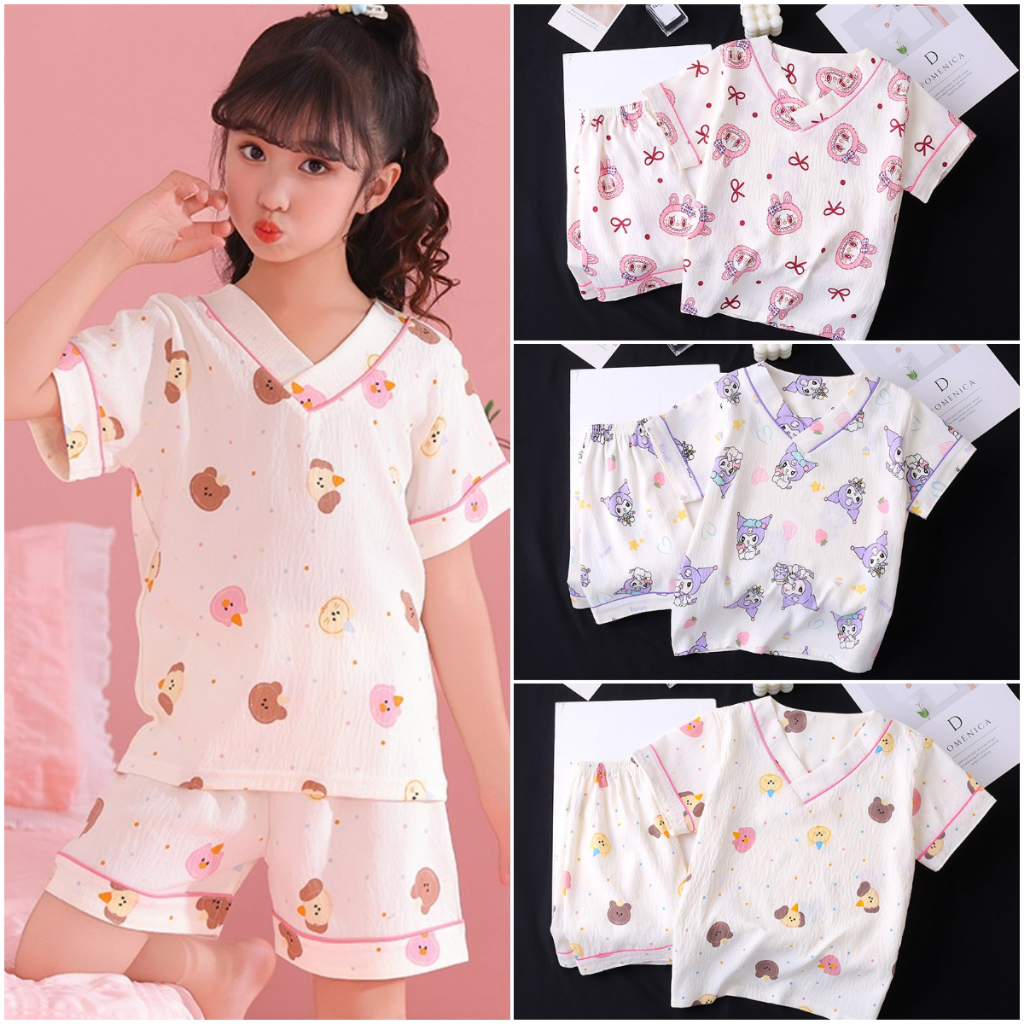 Flash Sale Baby Clothes Child Short Sleeve V-Neck Loungewear Simple Poly-cotton Boy's or Girl's Paja