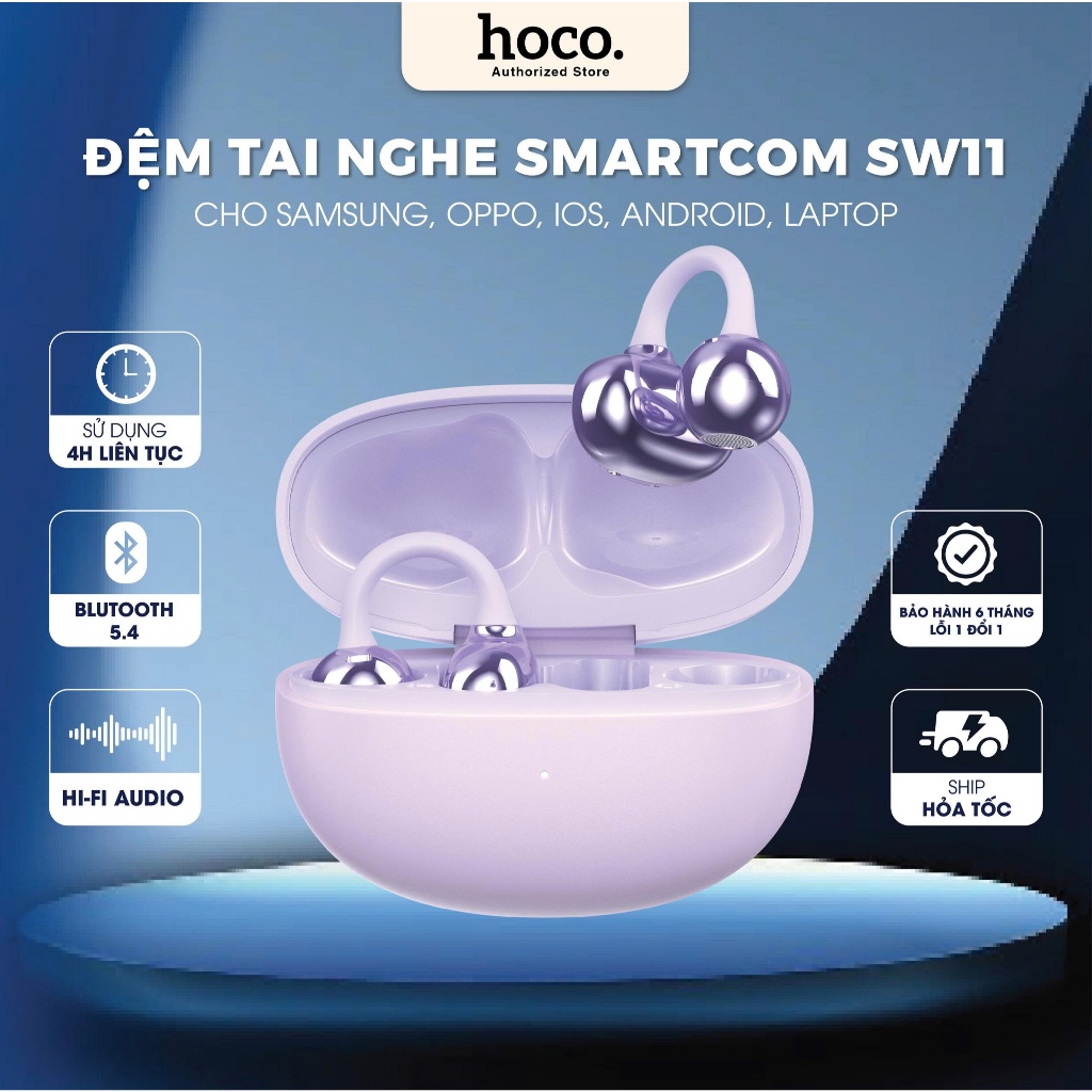 Tai nghe kẹp tai cao cấp SMARTCOM SW11 kháng nước IPX4 pin siêu bền - hàng chính hãng bảo hành 12 tháng