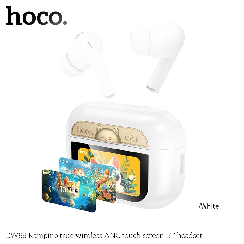 Tai nghe Bluetooth TWS Hoco EW88 V5.4, Pin dùng 4H, Chống ồn ANC, Màn hình LCD điều khiển (Trắng) - 
