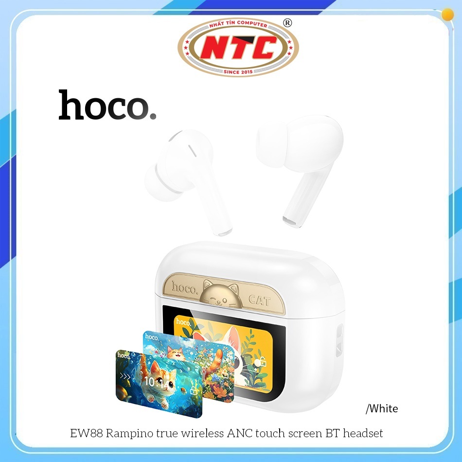 Tai nghe Bluetooth TWS Hoco EW88 V5.4, Pin dùng 4H, Chống ồn ANC, Màn hình LCD điều khiển (Trắng)