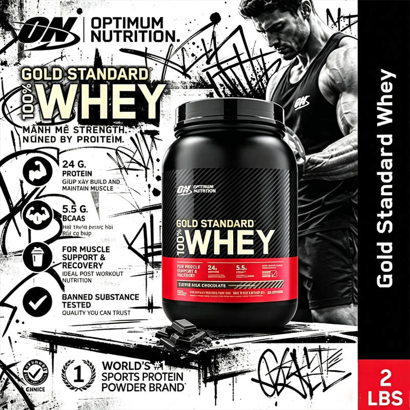 Whey Gold Standard 100% Isolate 5 lbs - 24g protein, 5,5g BCAAs, 4g glutamine, hương sô cô la đen