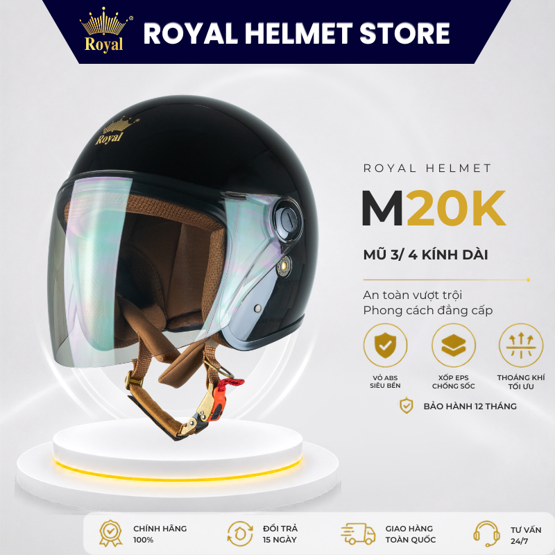 Mũ Bảo Hiểm Royal Chính Hãng M20K Kính Dài Che Full Mặt Chống Tia UV Hợp Nam Nữ