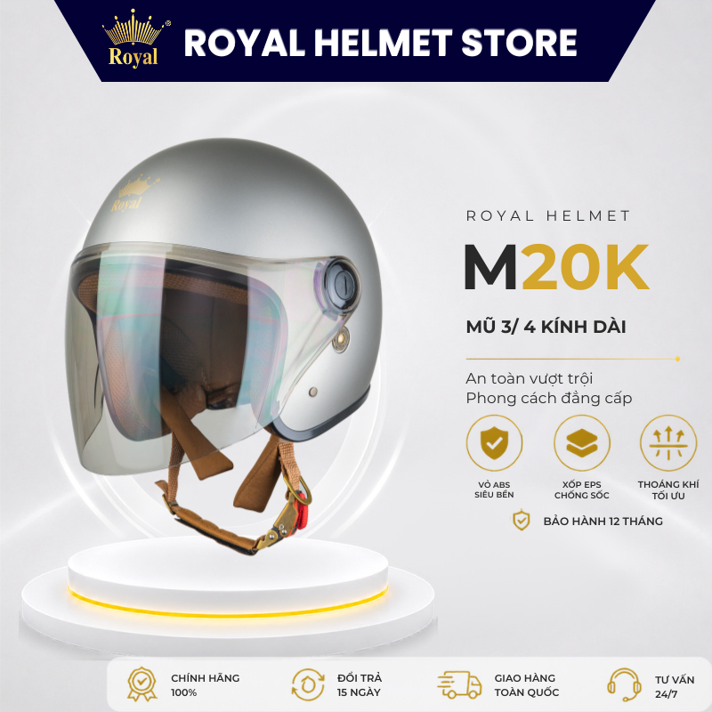 Mũ Bảo Hiểm 3/4 Royal M20K Nam Nữ Kính Dài Chính Hãng Cao Cấp Bền
