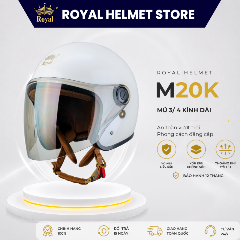 Mũ Bảo Hiểm Nam Nữ Royal M20K Kính Dài Bảo Hành 12 Tháng
