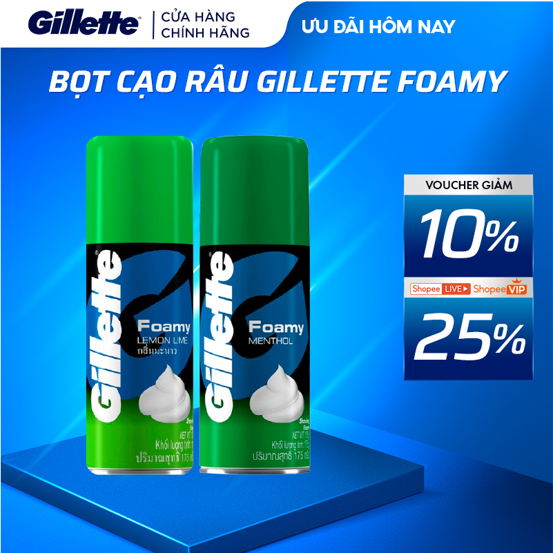 Bọt cạo râu Gillette Foamy Hương Chanh / Hương Bạc Hà - Chai 50g/175g