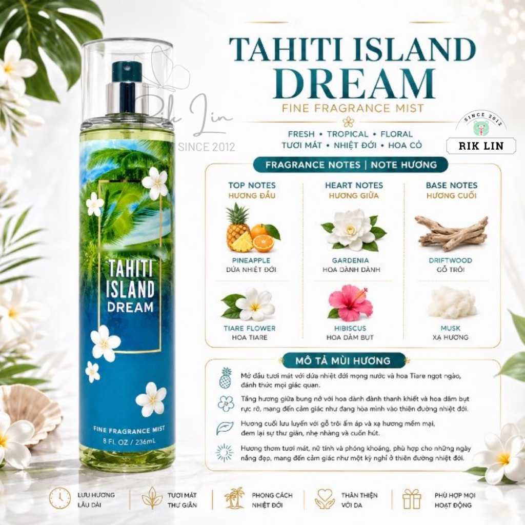 TAHITI ISLAND DREAM _Xịt Thơm Body Mist Toàn Thân USA