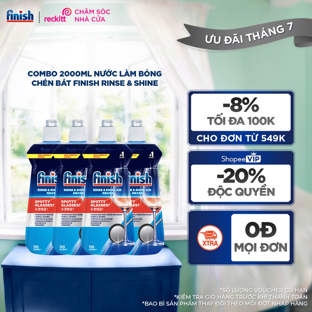 Combo 2000Ml Nước Làm Bóng Chén Bát Finish Rinse & Shine