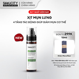 Xịt giảm mụn và mờ thâm cơ thể Men Stay Simplicity Exfoliating Body Spray 100ml