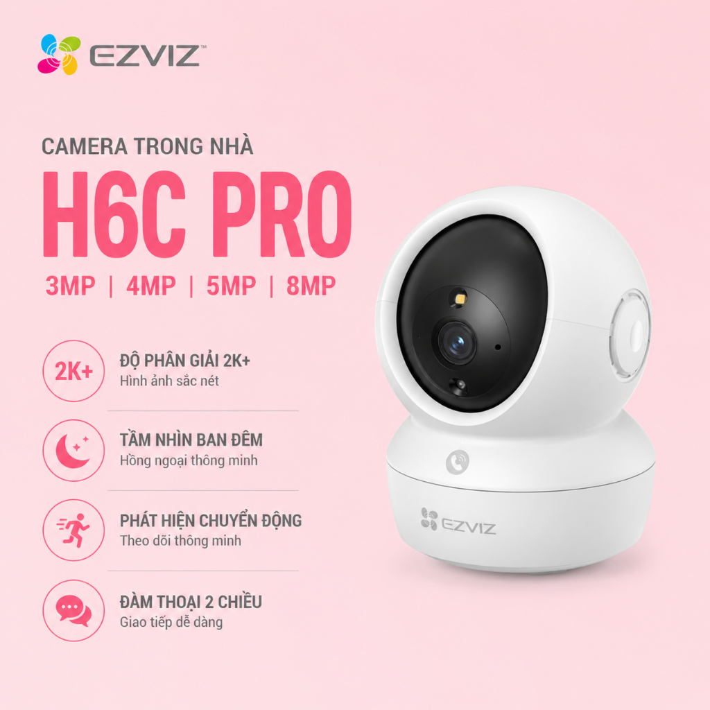 (TẶNG ĐẾ đơn mua cam+thẻ)Camera Ezviz Trong Nhà H6C PRO 3MP/4MP/5MP/8MP Công Nghệ Đột Phá,WiFi Kép