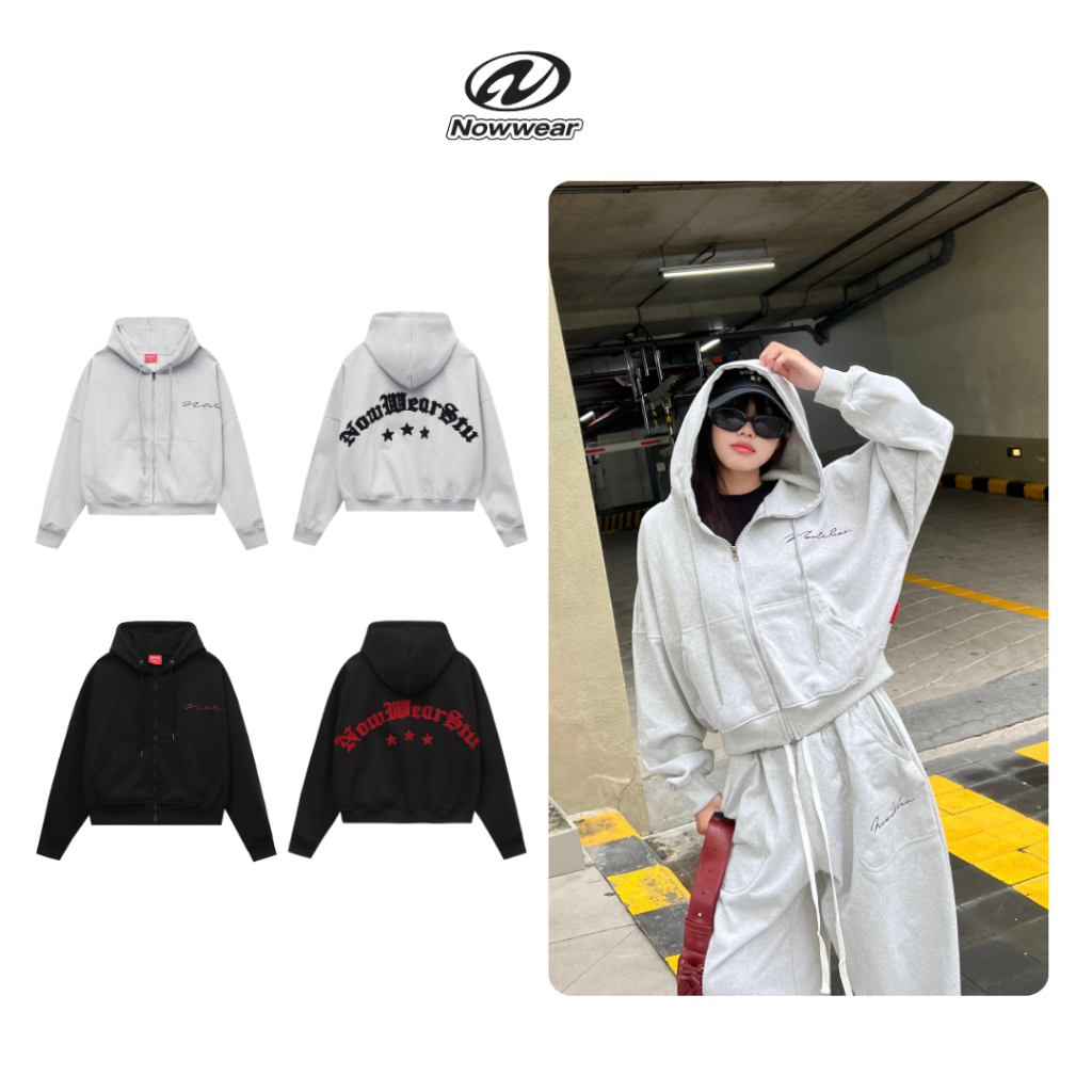 (Không Xù Lông) Áo khoác form big boxy Nỉ Chân Cua dày 400gsm Thêu Xù NOWWEAR Ver 2 Hoodie Zip