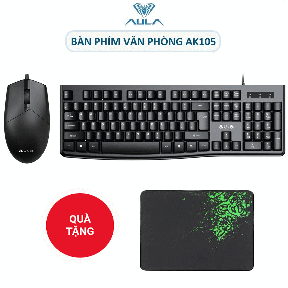 Bộ Phím Chuột Văn Phòng | AULA AK105 & AM104 | + Tặng Bàn Di | Chồng Nước | 104 Phím | Chính Hãng |