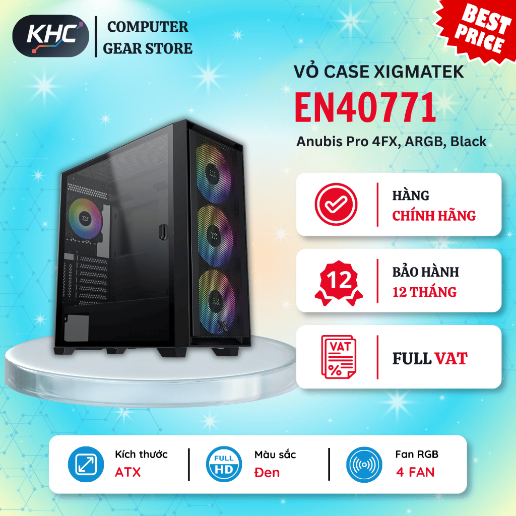 Vỏ CASE XIGMATEK ANUBIS PRO 4FX EN40771 (EATX, 4 Fan ARGB, Màu Đen) (FULL VAT)