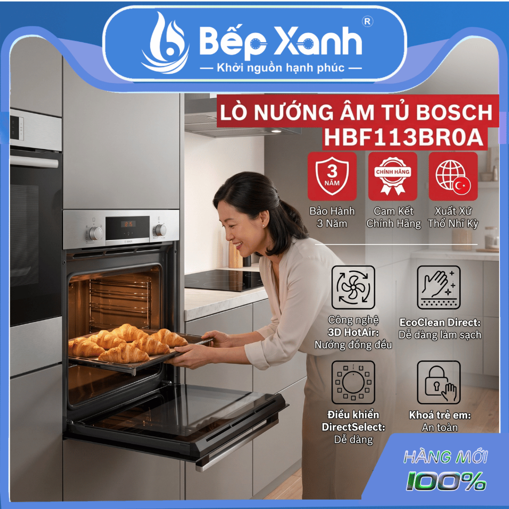 [CHÍNH HÃNG] Lò Nướng Âm Tủ 66L BOSCH HBF113BR0A SERIES 2 – Nướng Đều 3D HOTAIR - Thiết Kế Âm Tủ San