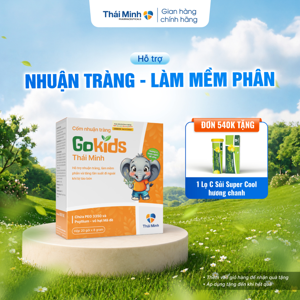 Cốm nhuận tràng Gokids Thái Minh - Hỗ trợ nhuận tràng - Làm mềm phân cho bé - Hộp 20 gói
