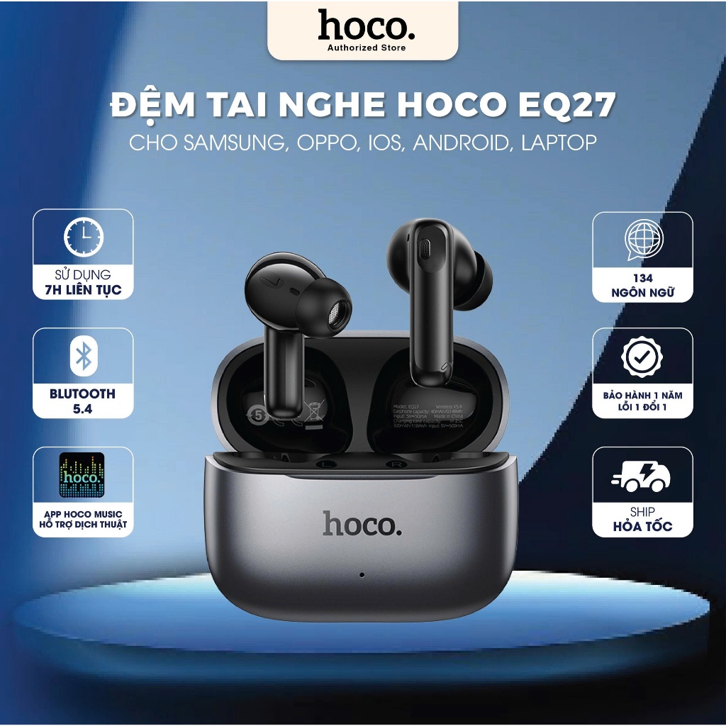 Tai nghe Bluetooth Hoco EQ27 – dịch thuật 134 ngôn ngữ, pin 7H, kết nối ổn định, chính hãng có bảo h