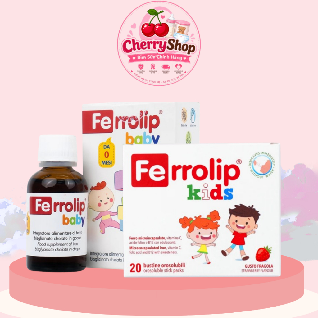 Sắt Ferrolip Baby & Ferrolip Kids Vị Dâu Bổ Sung Sắt cho Bé