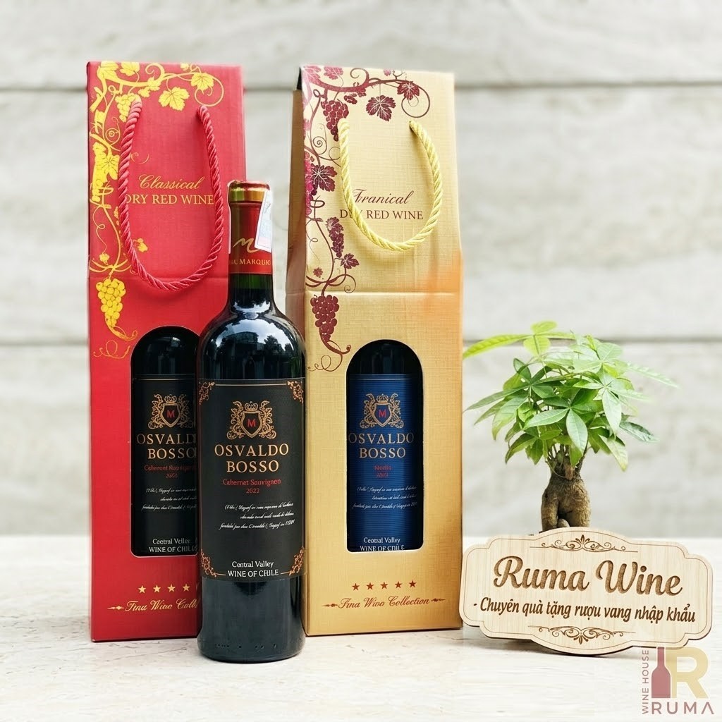 Set quà tặng 1 chai Vang Chile Osvaldo - TG ép kim đơn