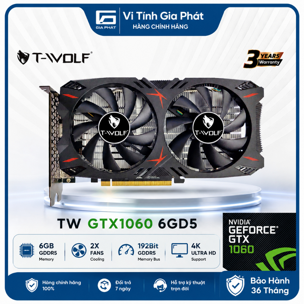 VGA GTX 1060 3GB 6GB T-WOLF GDDR5 | Card Màn Hình Gaming GTX1060 Chơi Game, Đồ Họa, Full HD | BH 36 
