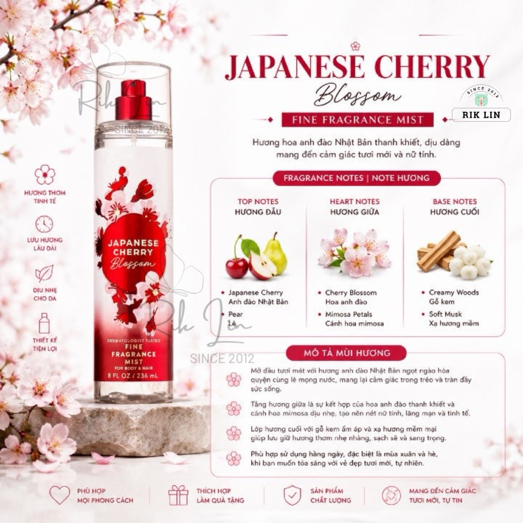 FOREVER CHERRY BLOSSOM| JAPANESE CHERRY BLOSSOM | WHIPPED BERRY MERINGUE - Body Mist Xịt Thơm