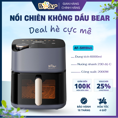 AF-5H19I45 Nồi Chiên Không Dầu Bear 6L Nhiệt Kép Cửa Sổ Quan Sát Nướng Chín Đều Không Cần Lật