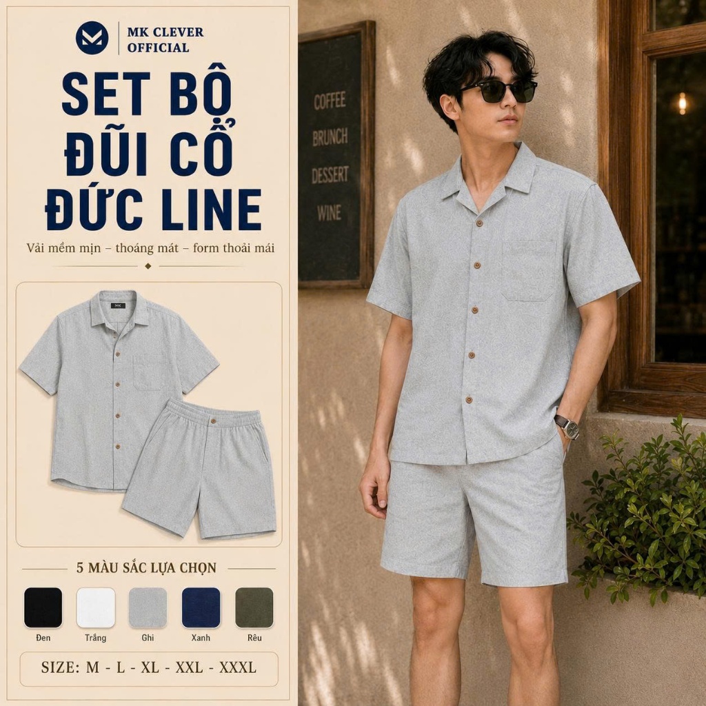 Set Bộ Đũi Cổ Đức Line MK CLEVER Chất liệu Đũi Nhật mềm mịn thoáng mát, chống nhăn, form rộng hằng n