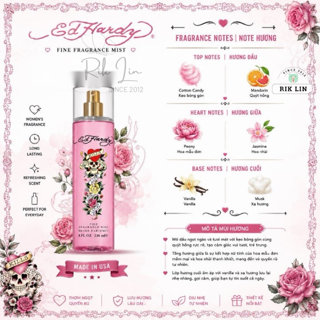 ED HARDY Xịt Thơm Body Mist Toàn Thân Usa