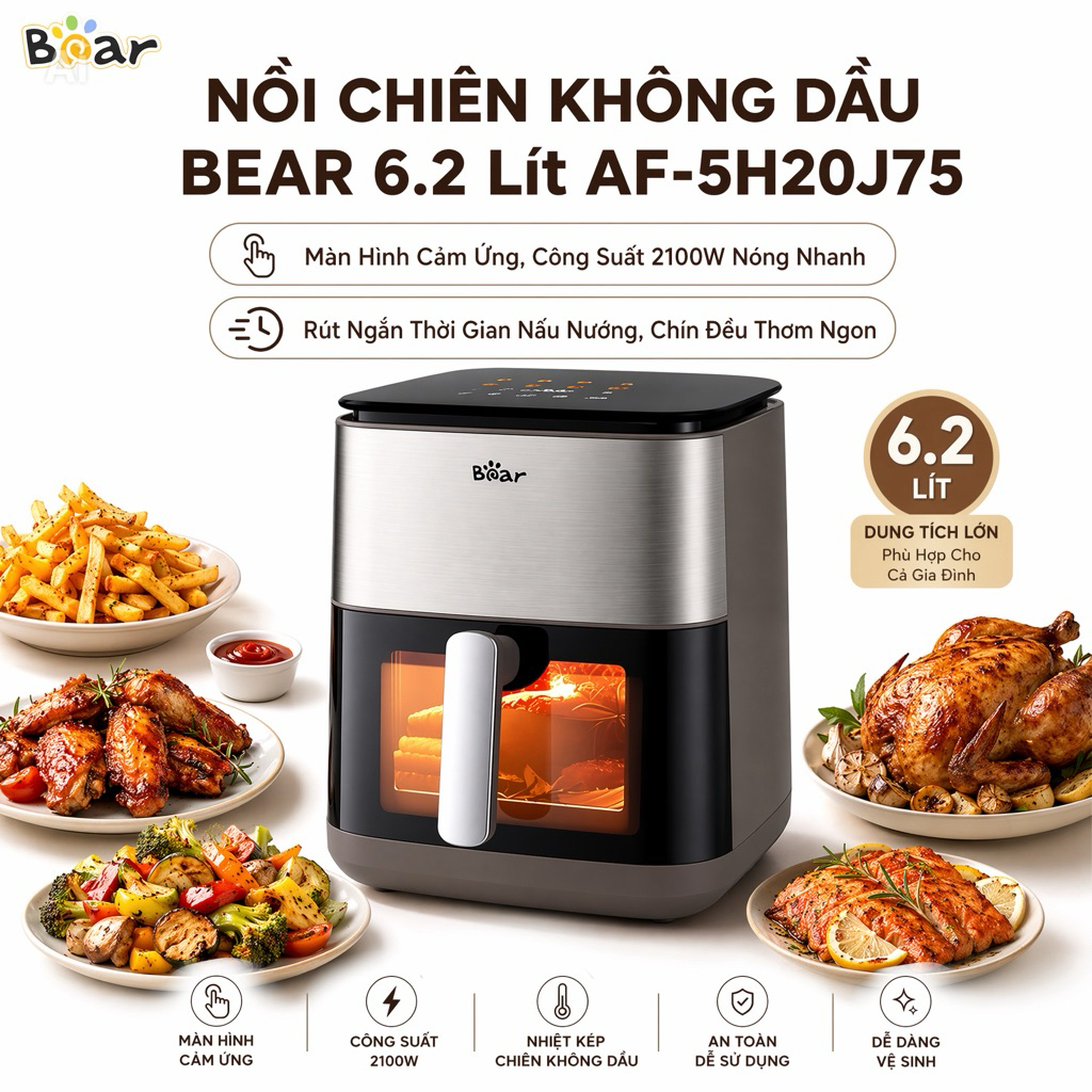 Nồi Chiên Không Dầu Bear  6.2 Lít AF-5H20J75