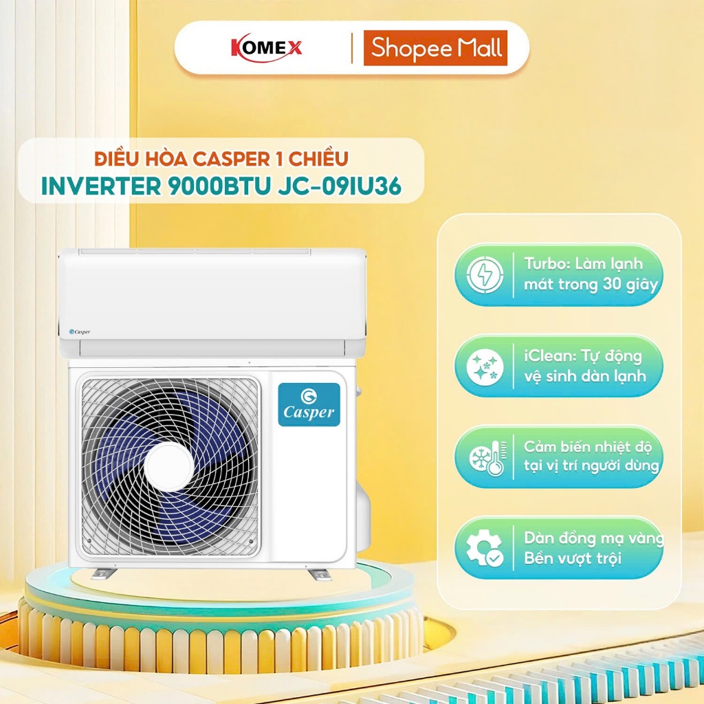 Máy lạnh điều hoà Casper Inverter J ProAir 1 chiều JC-09IU36 (1HP), JC-12IU36 (1.5HP), JC-18IU36 (2H