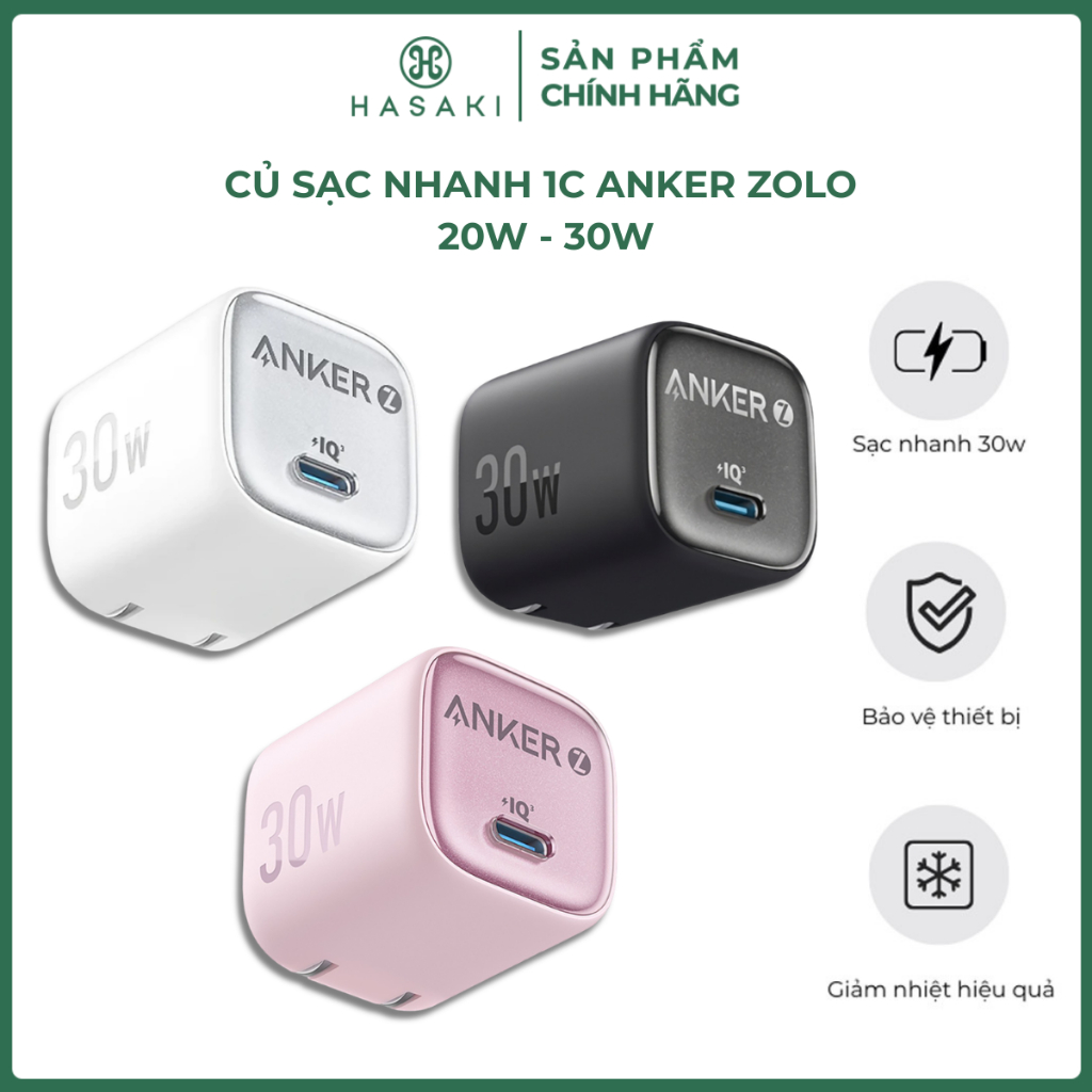 Củ Sạc Nhanh 1C Anker Zolo 20W - 30W (Nhiều Màu) Zolo Fast Charger Hasaki Sản Phẩm Chính Hãng