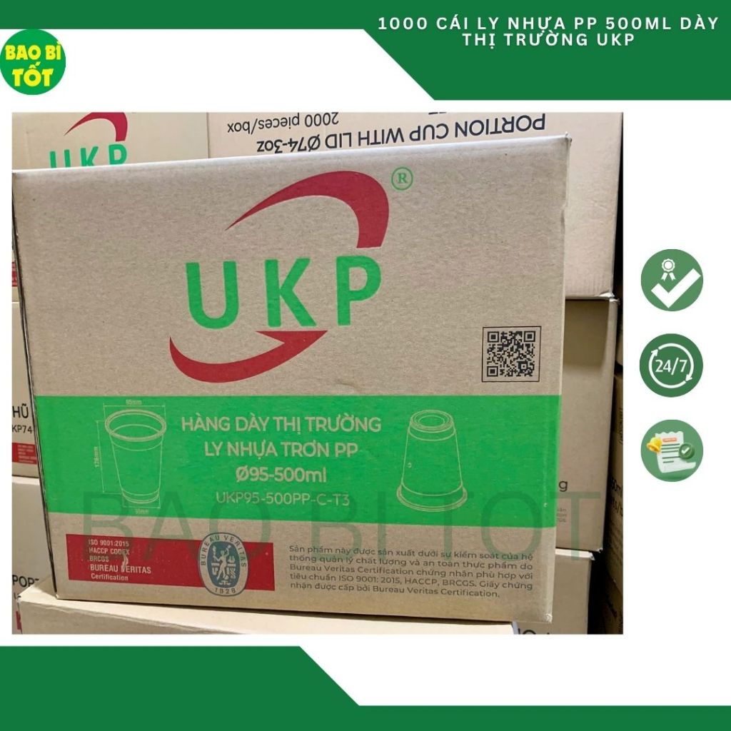 [1000 cái] Ly nhựa PP dày UKP chịu nhiệt 360ml/500ml/700ml