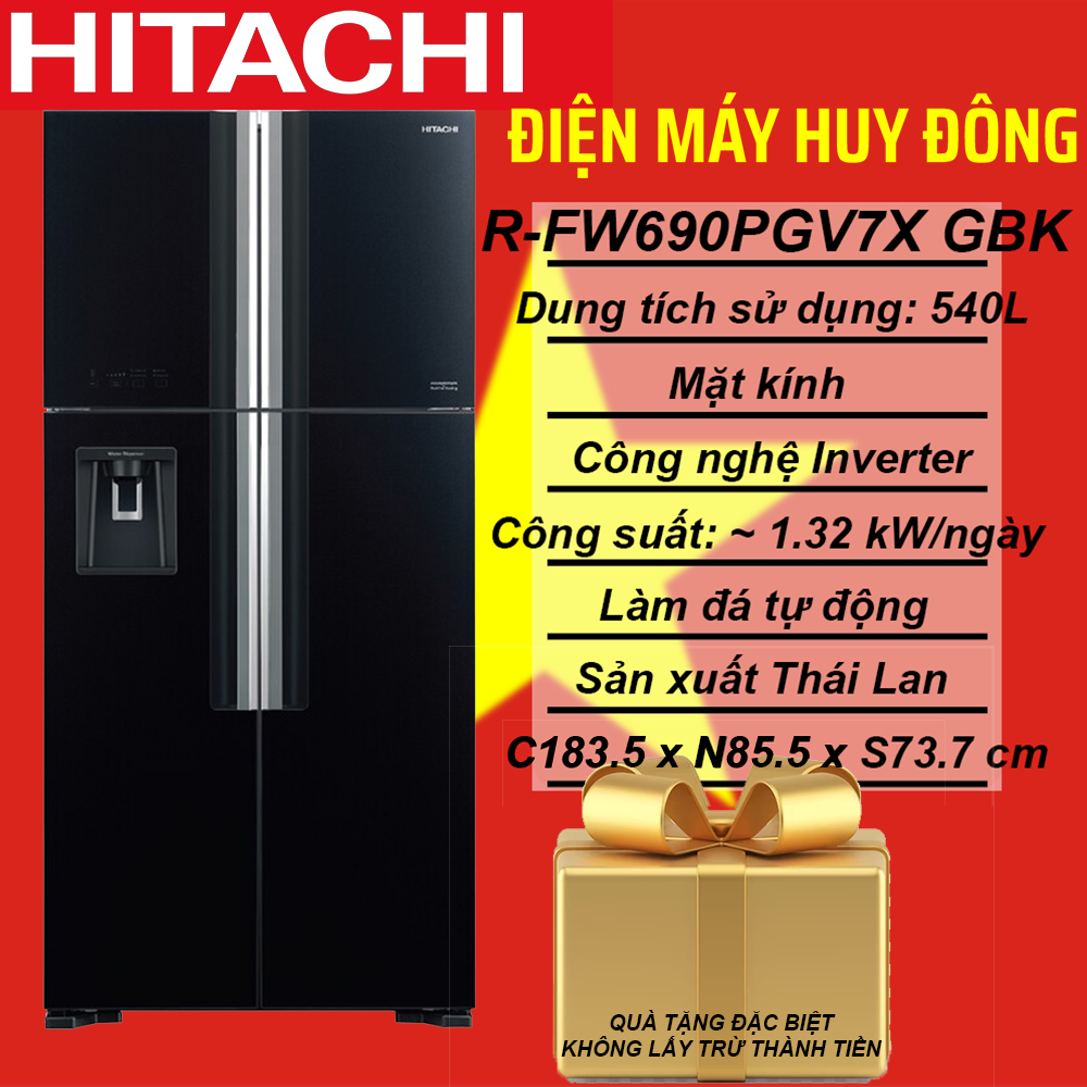 Tủ lạnh Hitachi Inverter 540 lít Multi Door R-FW690PGV7X GBK ( TẶNG QUÀ ĐẶC BIỆT)
