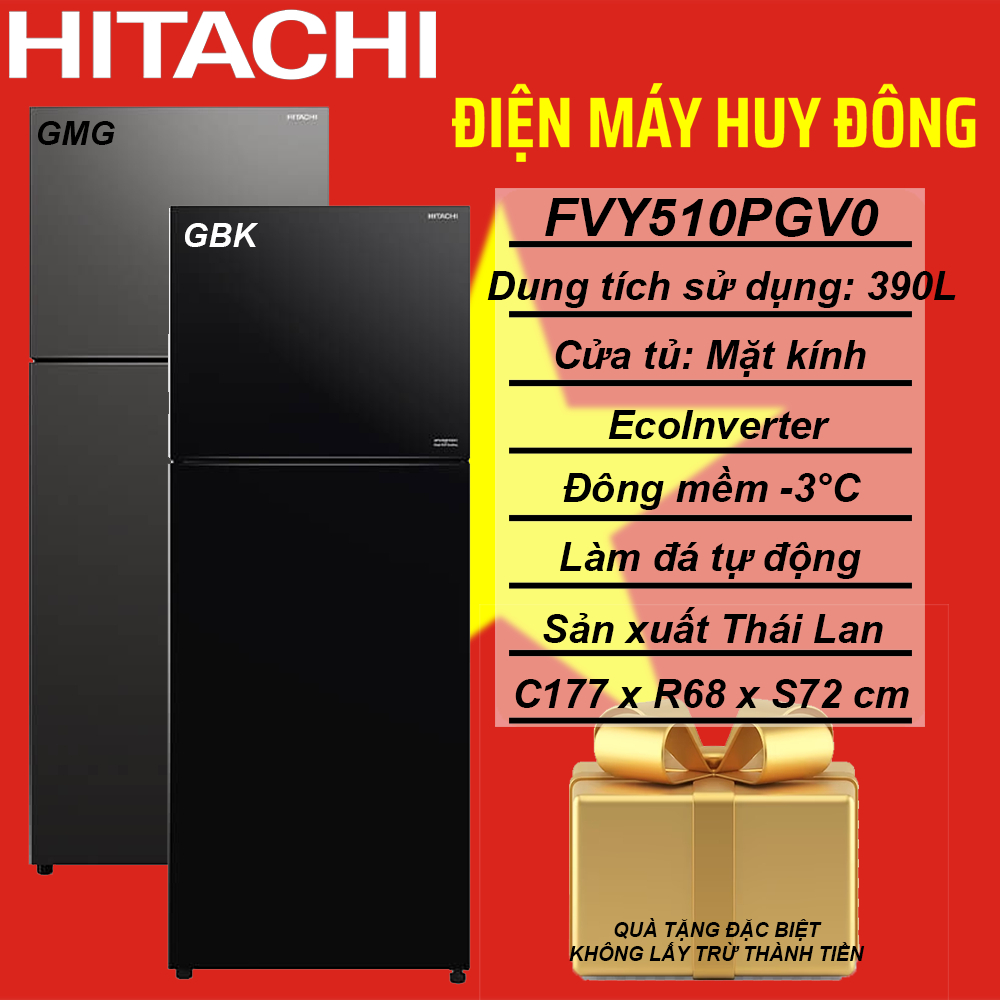 Tủ lạnh Hitachi Inverter 390 lít R-FVY510PGV0 GBK