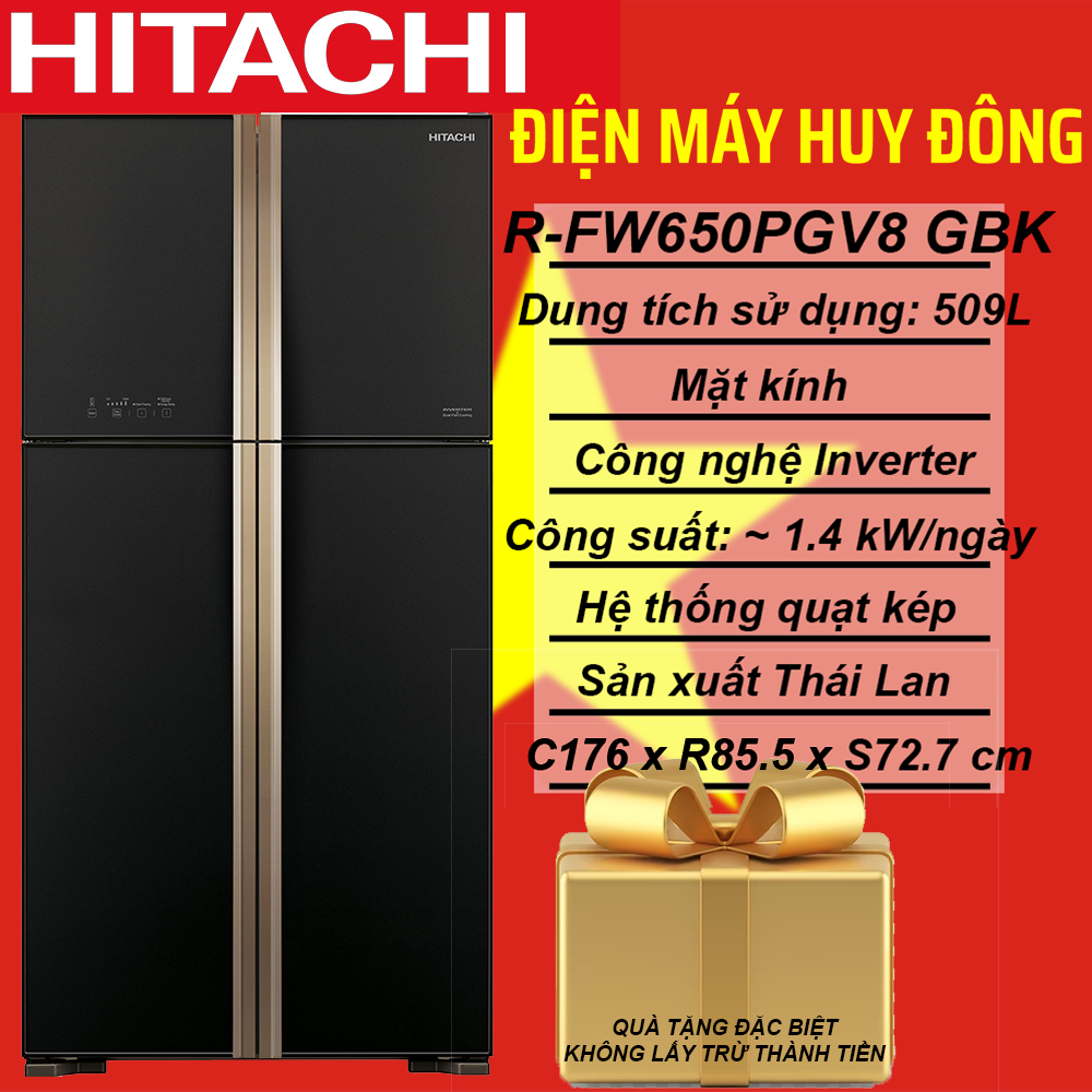 Tủ lạnh Hitachi Inverter 509 lít R-FW650PGV8 GBK chính hãng