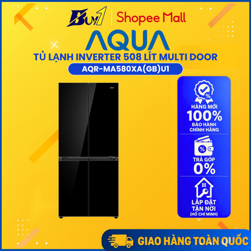 Tủ lạnh 4 cánh Inverter Aqua 508L AQR-MA580XA(GB)U1 - Bảo hành 2 năm - hàng chính hãng