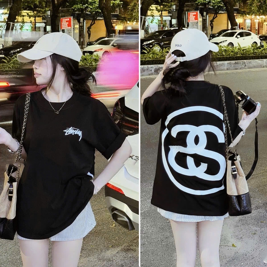 Áo thun stussyyy chất liệu cotton unisex nam nữ Hs_store from rộng tay lỡ