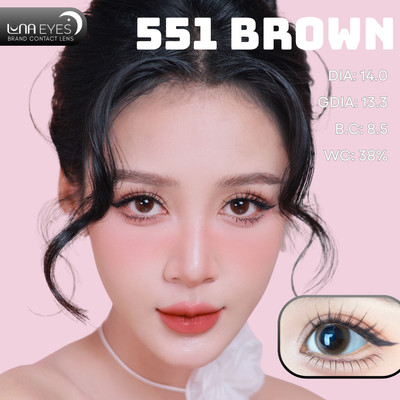 [6 tháng] Lens mắt 551 Brown màu nâu trơn tự nhiên, không viền, size nhỏ - thương hiệu LUNA EYES