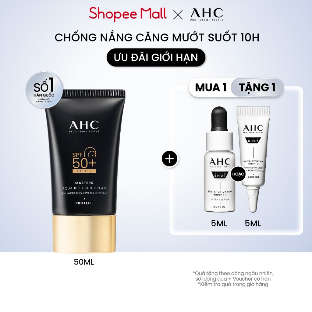 Kem chống nắng AHC phổ rộng 400nm căng mướt da chuẩn Hàn Masters Aqua Rich Sun Cream