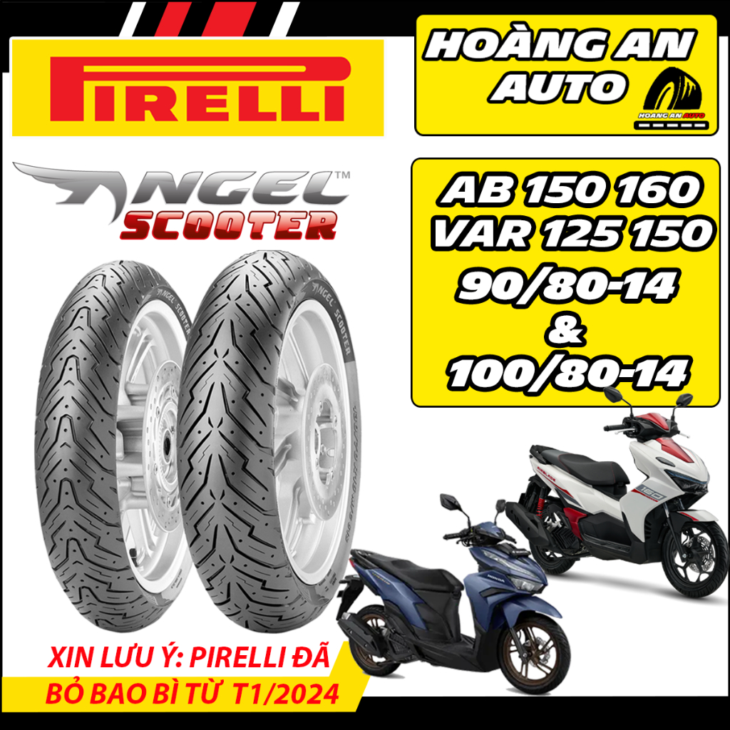 (Pirelli cho Airblade 150 160 - Vario 125 150) Vỏ lốp xe Pirelli Angel Scooter 90/80-14 và 100/80-14