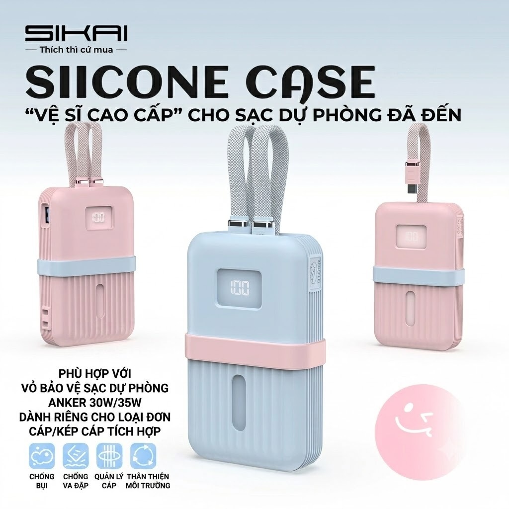 Ốp Silicone Mềm Cao Cấp Sikai Cho Anker Zolo 30W 35W 10000mAH, Chống Bụi, Chống Sốc