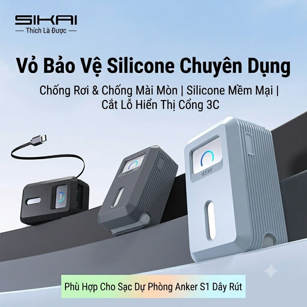Ốp Silicone Mềm Cao Cấp Sikai Cho Anker Nano A1638 45W 10000mAh  - LPB252N, Chống Bụi, Chống Sốc