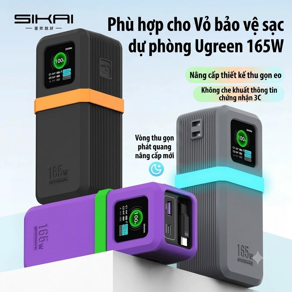 Ốp Silicone Mềm Cao Cấp Sikai Cho UGREEN Nexode PB726 20000mAh 165W , Chống Bụi, Chống Sốc