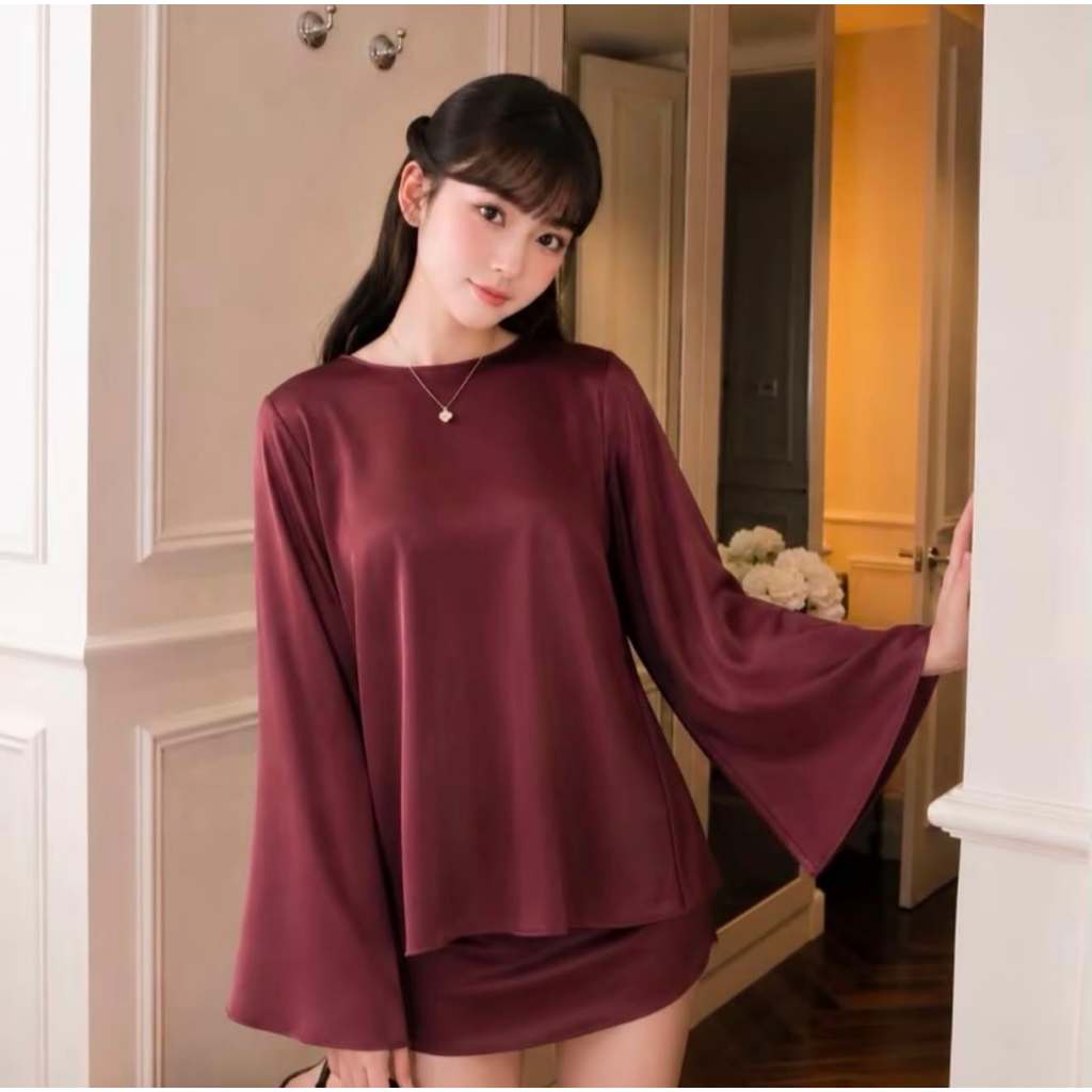 (BIGSIZE) VN128 SET ÁO LỤA SANG CHẢNH BASIC QUÝ PHÁI PHỐI CHÂN VÁY CHỮ A NHẸ NHÀNG BY CARROTSHOP | BigBuy360 - bigbuy360.vn