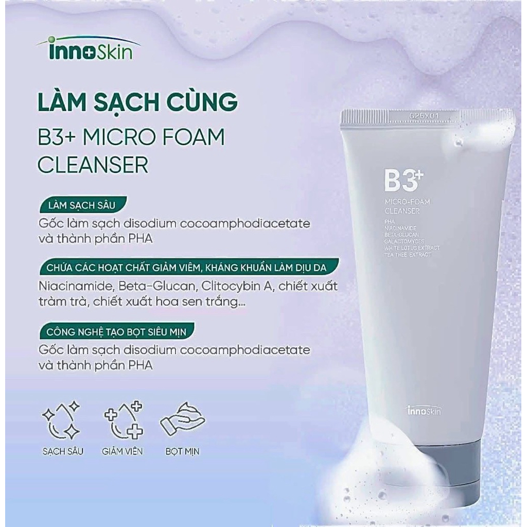 Sữa rửa mặt B3 innoskin làm sạch phục hồi da.