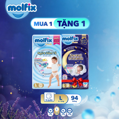 [KOL _MUA 1 TẶNG 1_KHÔNG HIỂN THỊ GIỎ] Tã quần Molfix Oxy Super Jumbo TẶNG 1 Tã Molfix Sweet Dreams CHỐNG TRÀN HIỆU QUẢ