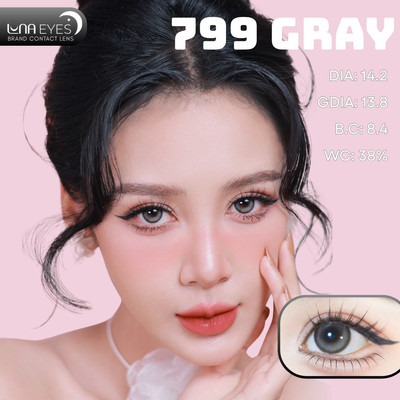 [6 tháng] Lens mắt LUNA EYES 799 Gray màu xám nâu, filter trăng khuyết, viền đen tự nhiên, size vừa