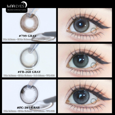 [6 tháng] Lens mắt FB-268 Gray (ROSE) màu xám filter, viền đen, size vừa - thương hiệu LUNA EYES