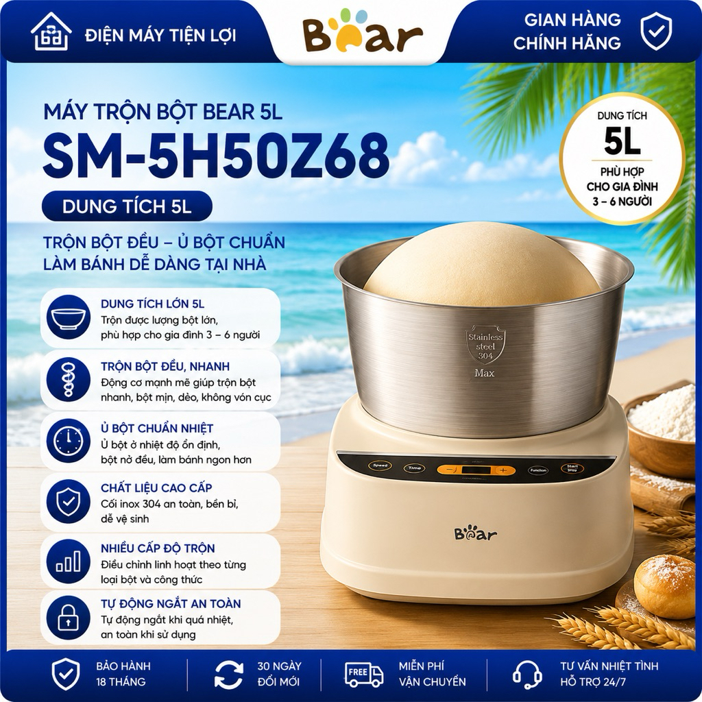Máy Trộn Bột Bear 5L SM-5H50Z68 - Bảo hành 18 tháng và sử dụng 30 ngày có lỗi đổi mới