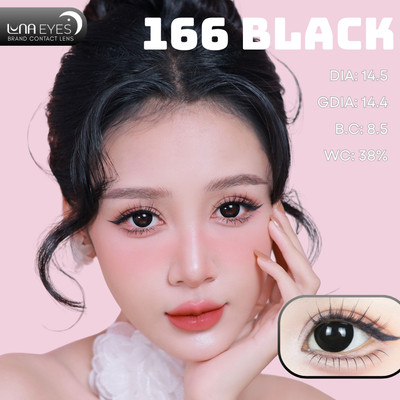 [6 tháng] Lens mắt 166 Black màu đen đậm giãn tròng baby to tròn, size lớn, thương hiệu LUNA EYES