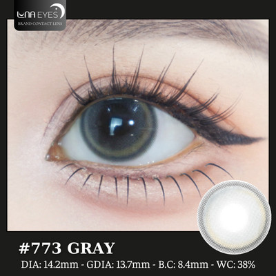 [6 tháng] Lens mắt 773 Gray màu xám light nâu đối xứng, viền đen, size vừa - thương hiệu LUNA EYES
