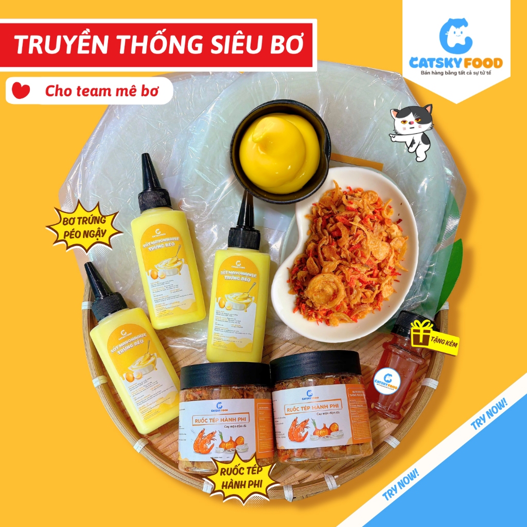 Combo Siêu Bơ - Bánh tráng phơi sương CATSKY FOOD combo bánh tráng sốt muối béo đồ ăn vặt tiện lợi